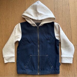 Dark Denim and Cream Fleece Hooded Jacket NWOT - 3T